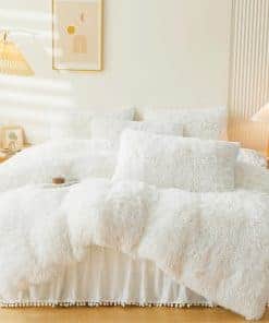 ERLOXO Juego de Funda de Edredón Blanco Peluda tamaño King