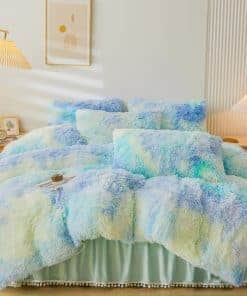 Set de funda nórdica de felpa con estampado tie dye para