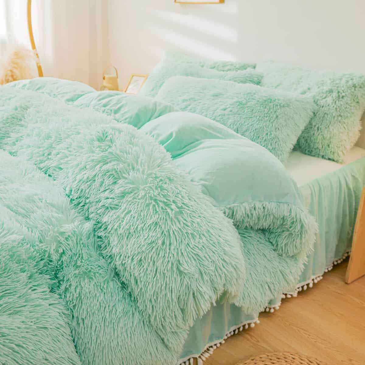 Set de Funda de Edredón esponjoso color verde menta ERLOXO - Imagen 5