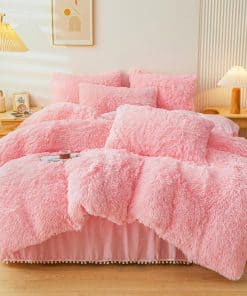 ERLOXO Juego de Funda de Edredón de Piel Sintética Rosada