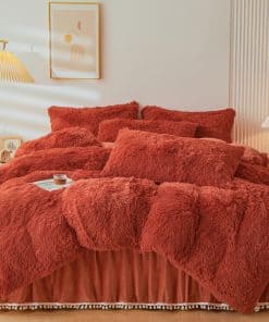 ERLOXO Juego de Funda de Edredón de Peluche Color Terracota