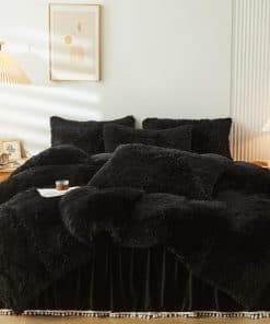 Juego de Funda de Edredón de Piel Sintética Negra de ERLOXO