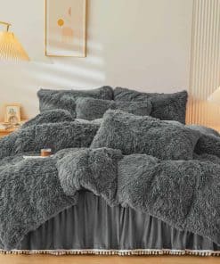 ERLOXO Juego de Funda de Edredón de Piel Sintética Gris