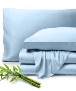 Juego de Sábanas King 100% Rayón de Bambú de -Azul Claro