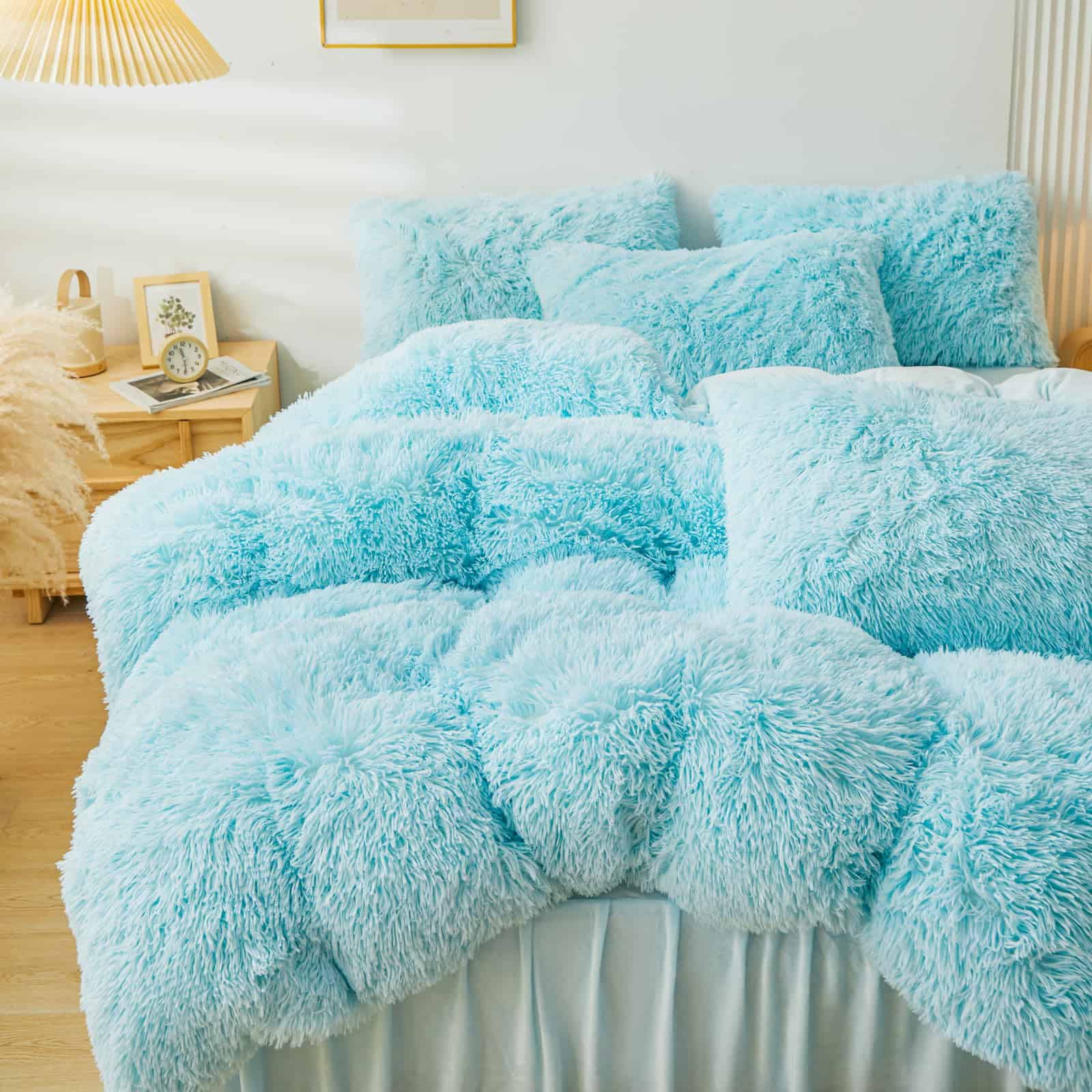 ERLOXO Juego de Funda de edredón de Piel sintética Azul - Imagen 6