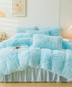 ERLOXO Juego de Funda de edredón de Piel sintética Azul