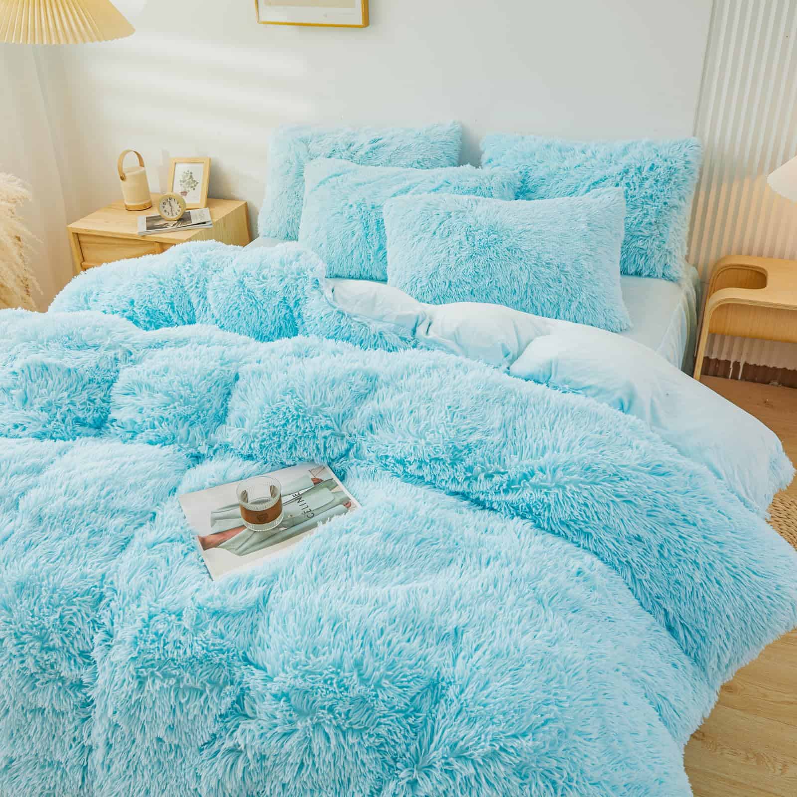 ERLOXO Juego de Funda de edredón de Piel sintética Azul - Imagen 4