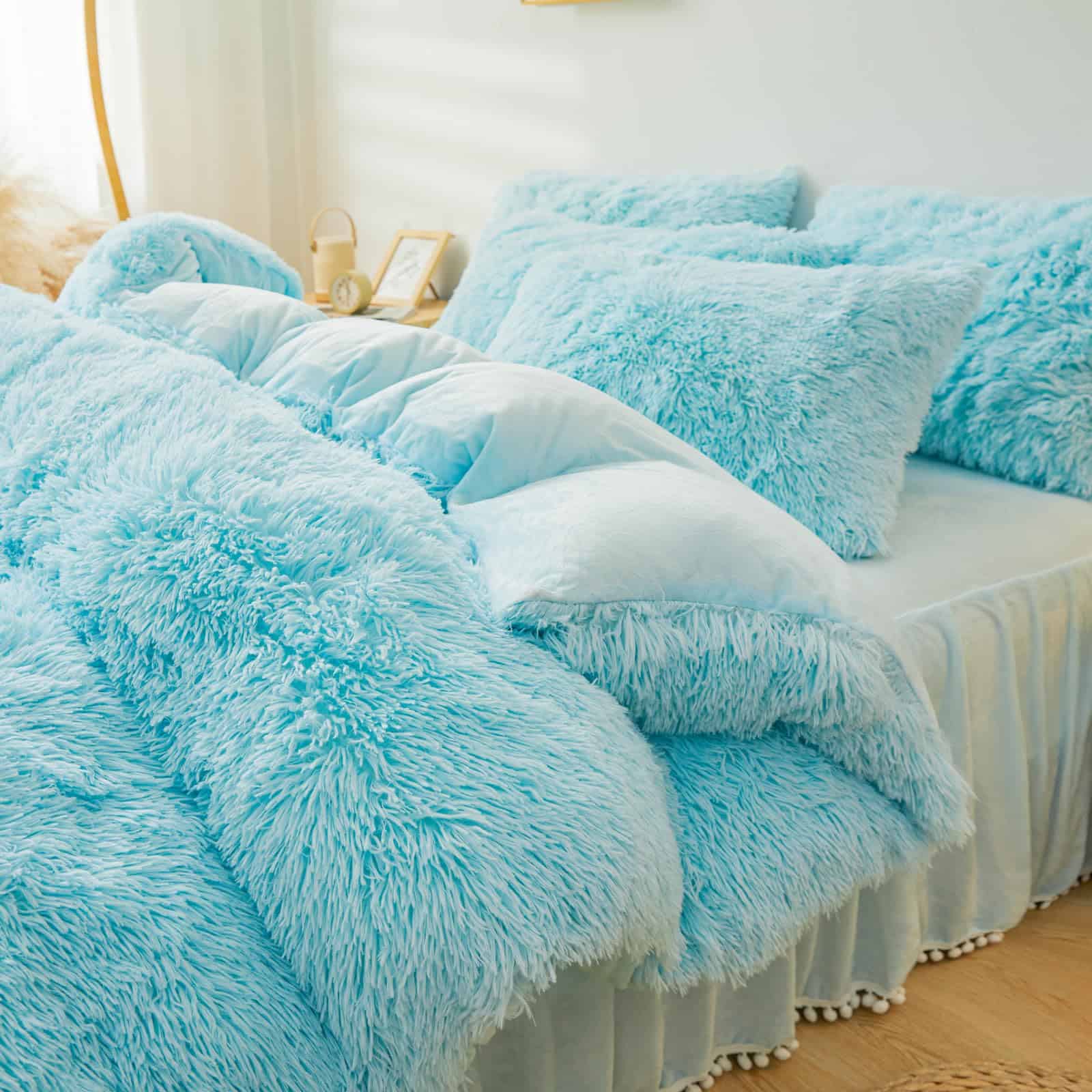 ERLOXO Juego de Funda de edredón de Piel sintética Azul - Imagen 5