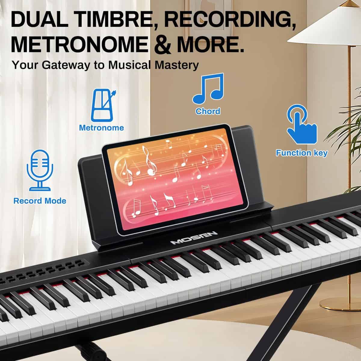 Piano digital de 88 teclas MOSEN con teclas -Negro - Imagen 7