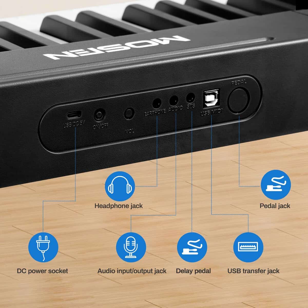 Piano digital de 88 teclas MOSEN con teclas -Negro - Imagen 6