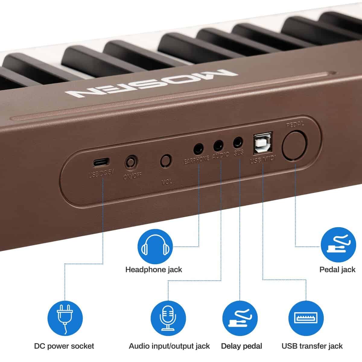 Piano digital de 88 teclas MOSEN con teclas -Marrón - Imagen 6