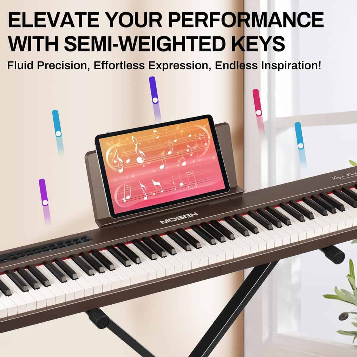 Piano digital de 88 teclas MOSEN con teclas -Marrón - Imagen 3