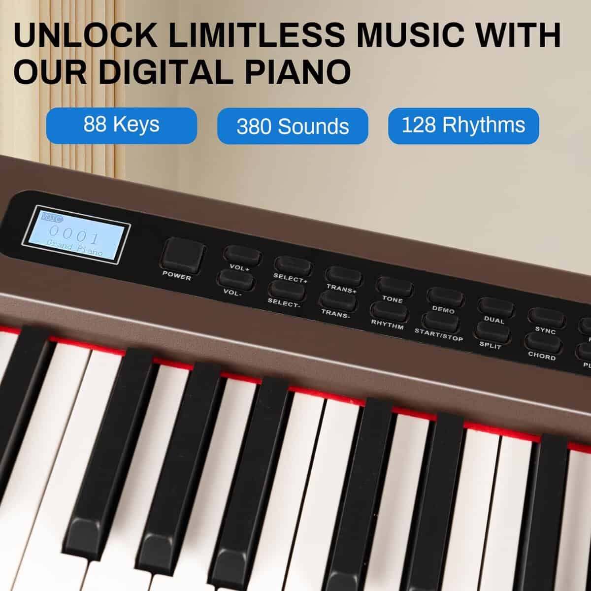 Piano digital de 88 teclas MOSEN con teclas -Marrón - Imagen 4