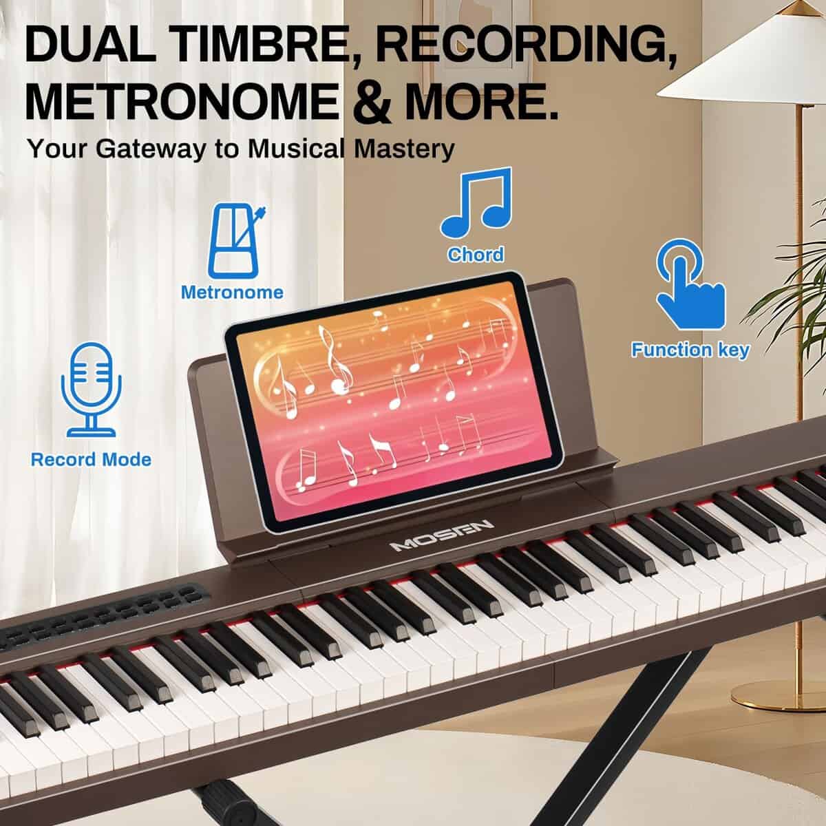 Piano digital de 88 teclas MOSEN con teclas -Marrón - Imagen 7