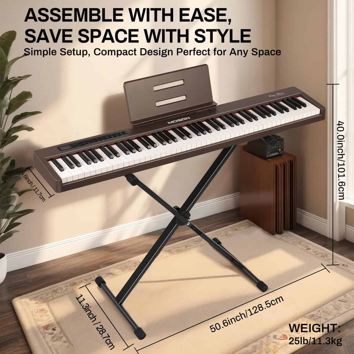 Piano digital de 88 teclas MOSEN con teclas -Marrón - Imagen 8