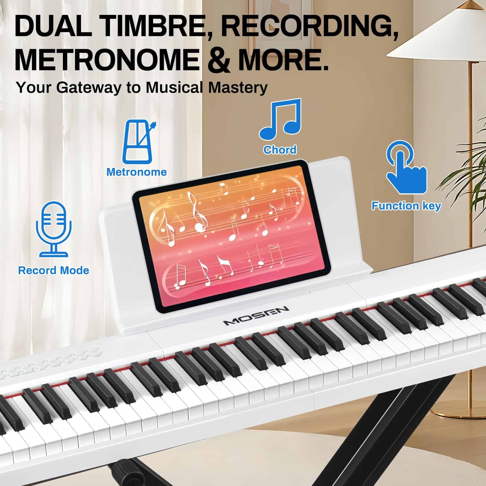 Piano digital de 88 teclas MOSEN con teclas -Blanco - Imagen 4