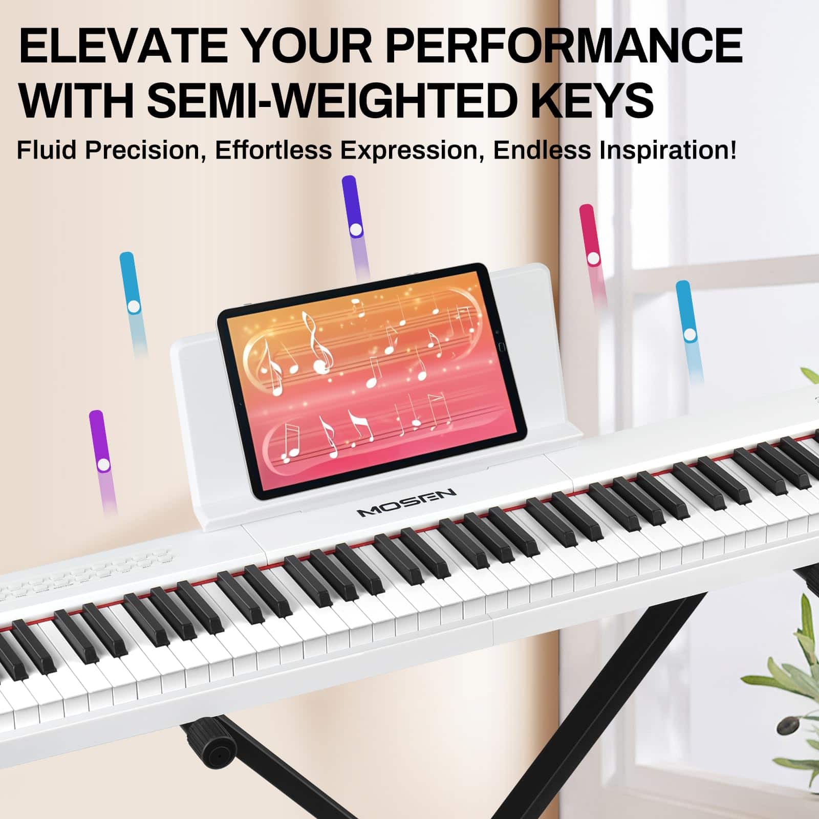 Piano digital de 88 teclas MOSEN con teclas -Blanco - Imagen 3