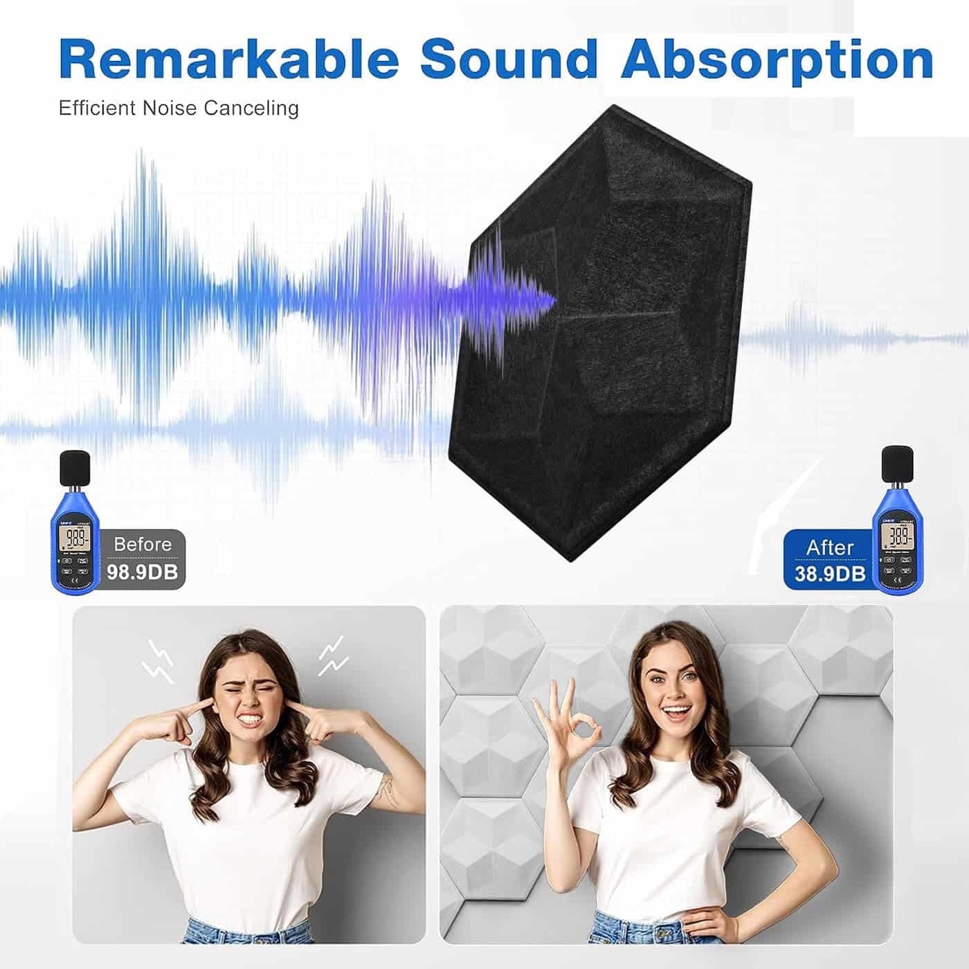 Paquete de 12 Paneles Acústicos Hexagonales 3D - Imagen 8