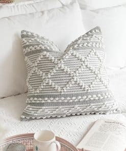 Funda de cojín decorativa gris y blanco BlissBlush 20X20,