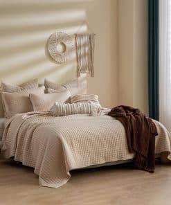 Juego de Edredón de Gofre Color Marrón Claro Maravilloso