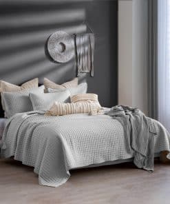 Set de Edredón de Gofre Gris Claro Maravilloso con Fundas