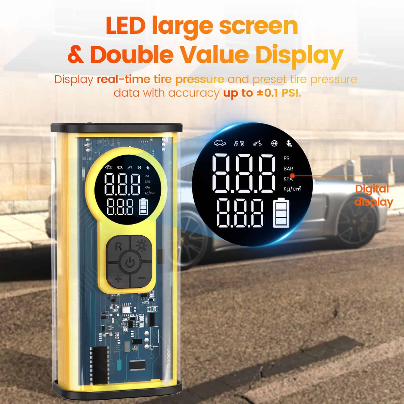 Inflador de neumáticos Compresor de aire portátil,150 PSI - Imagen 7