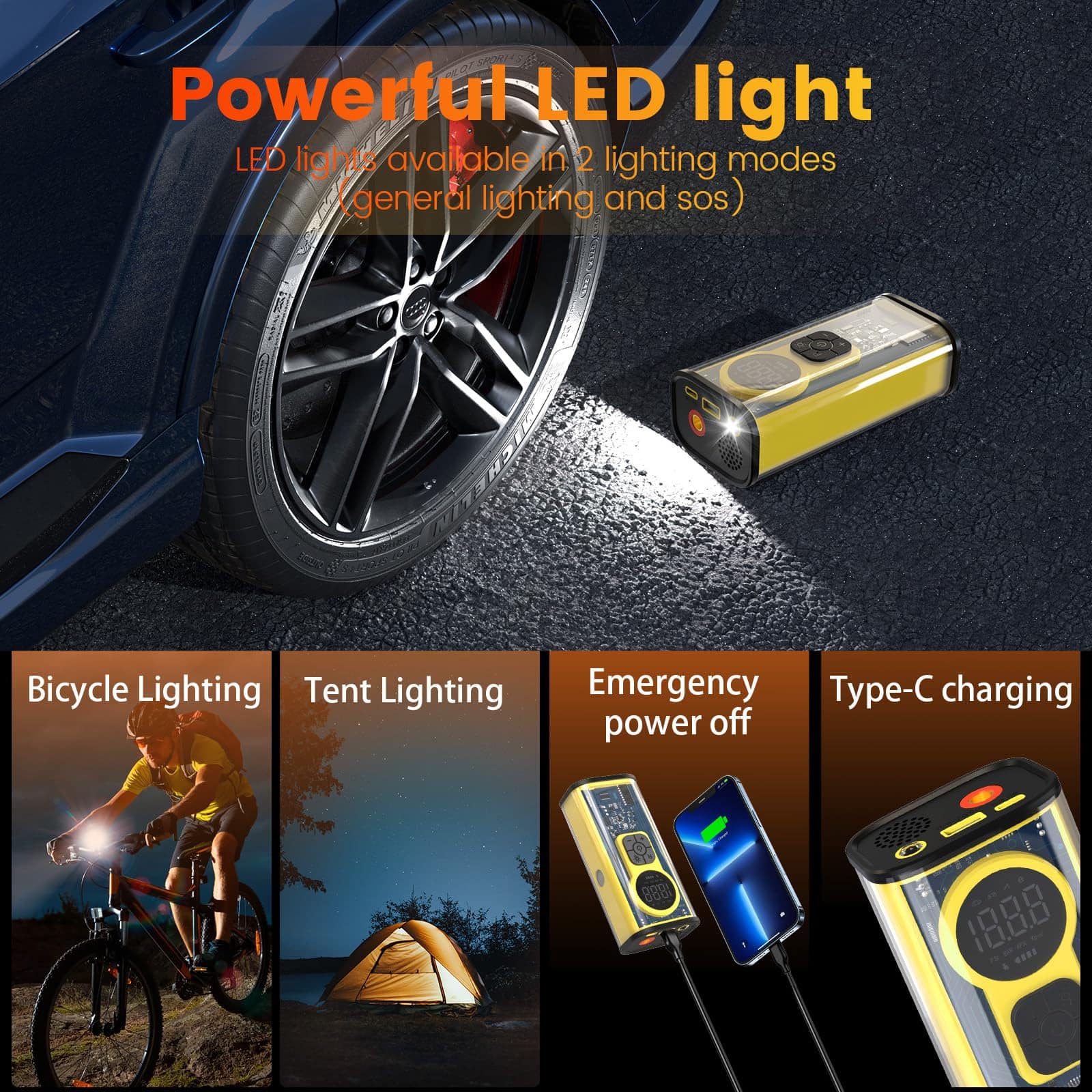 Inflador de neumáticos Compresor de aire portátil,150 PSI - Imagen 8