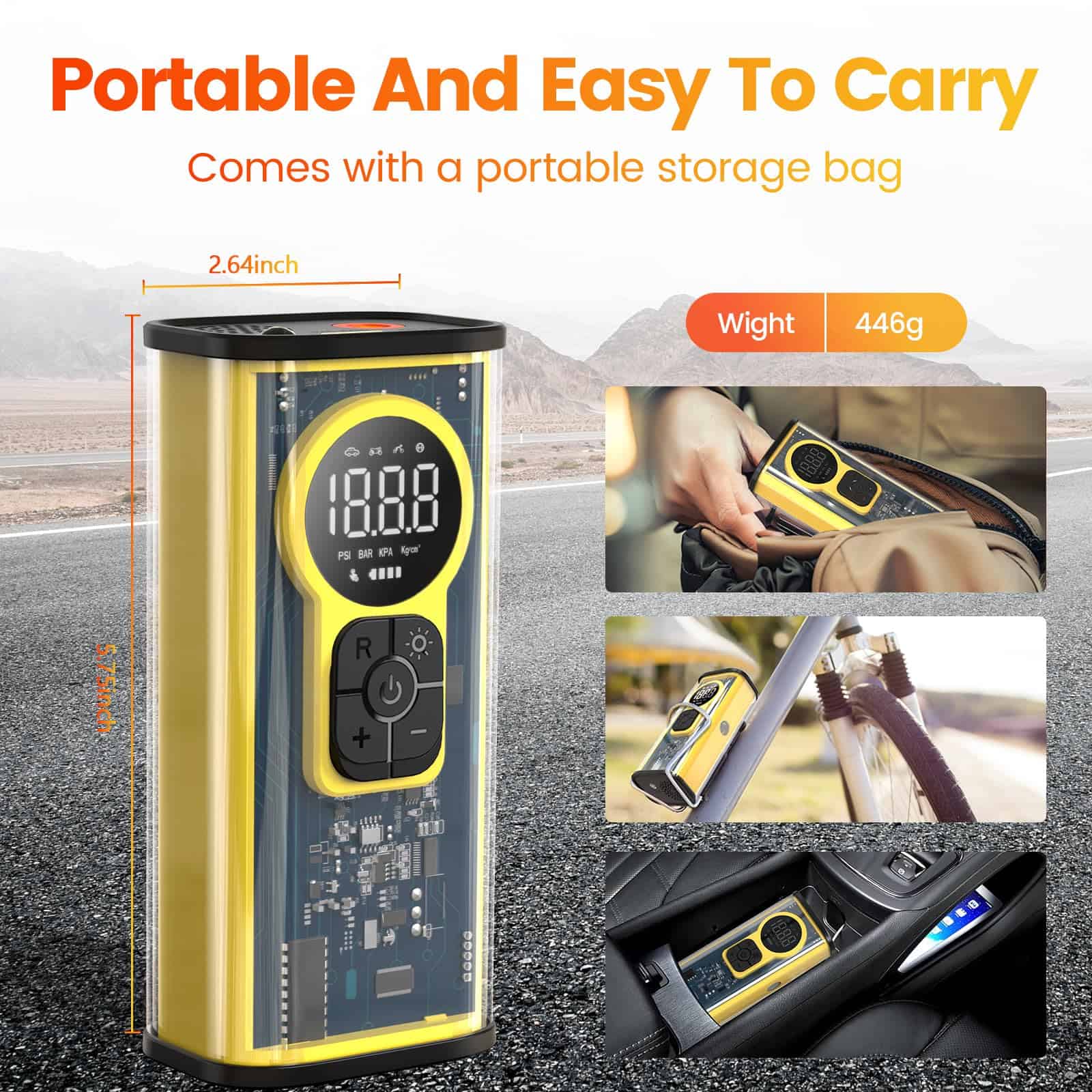 Inflador de neumáticos Compresor de aire portátil,150 PSI - Imagen 5