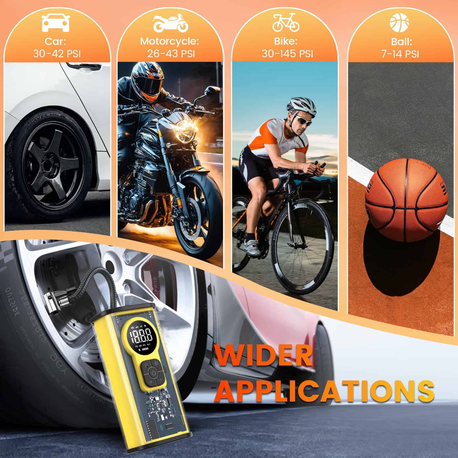 Inflador de neumáticos Compresor de aire portátil,150 PSI - Imagen 9