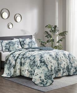 Juego de Colcha Floral de Acuarela Rey Blanco y Azul ESCA