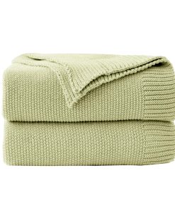 Manta de punto grueso en cable Verde Salvia Suave,