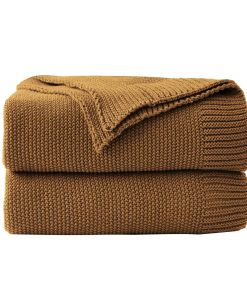 Manta de Punto Grueso Marrón Suave, Acogedora y Ligera para