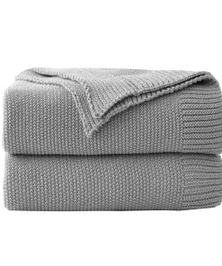 Manta de Punto Grueso Gris Suave y Acogedora para Cama