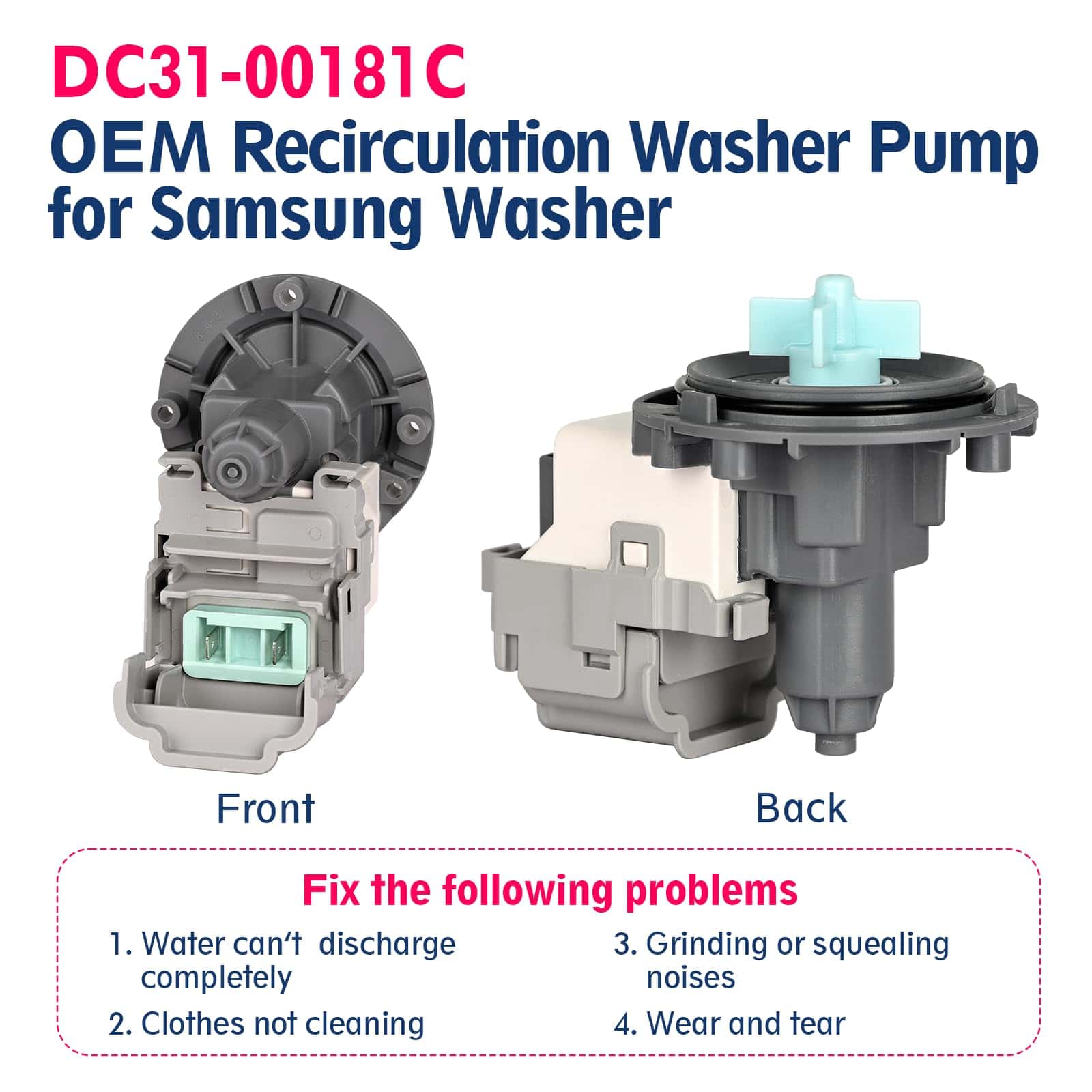 Motor de bomba de lavadora DC31-00181C (Pieza OEM) - Imagen 3