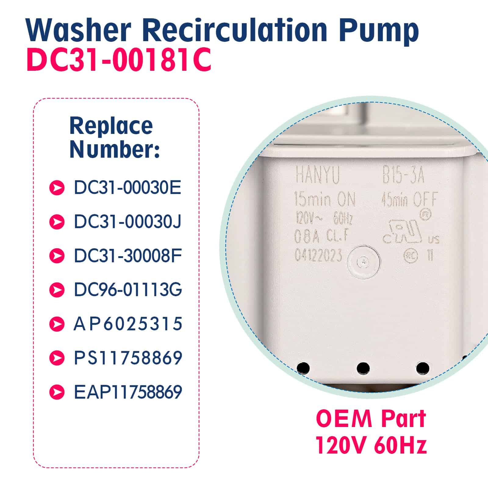 Motor de bomba de lavadora DC31-00181C (Pieza OEM) - Imagen 4