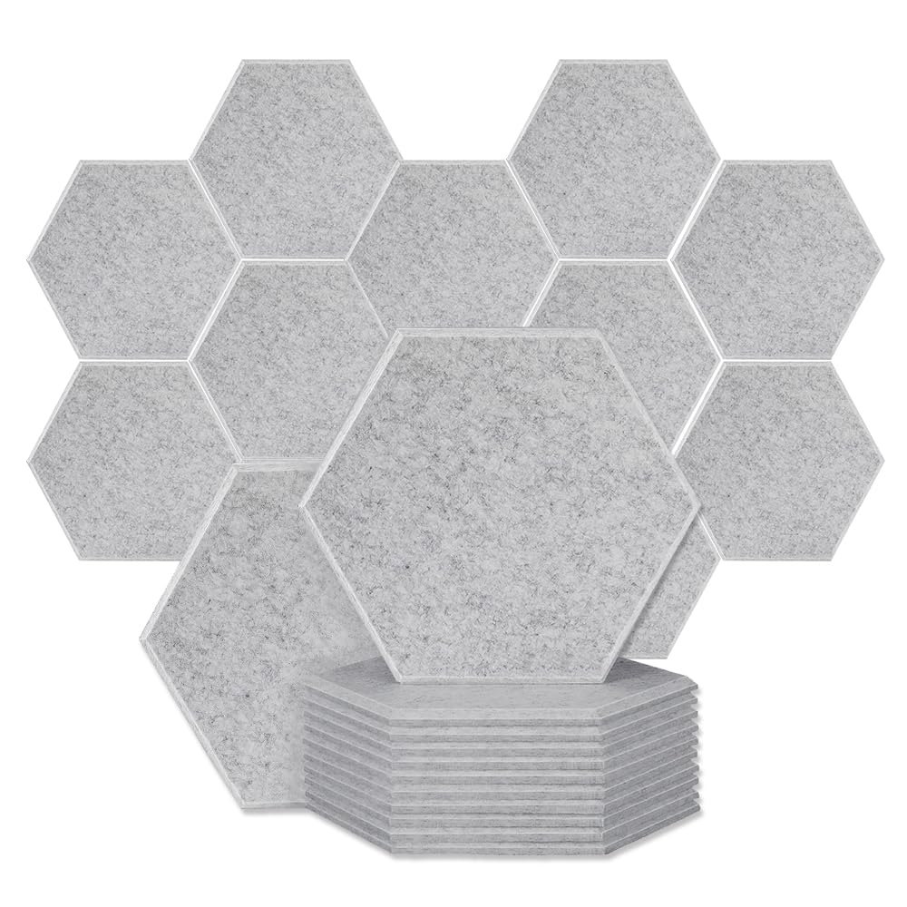 QINGFANGLI 12 Pack Paneles Acústicos Hexagonales -Gris Plata