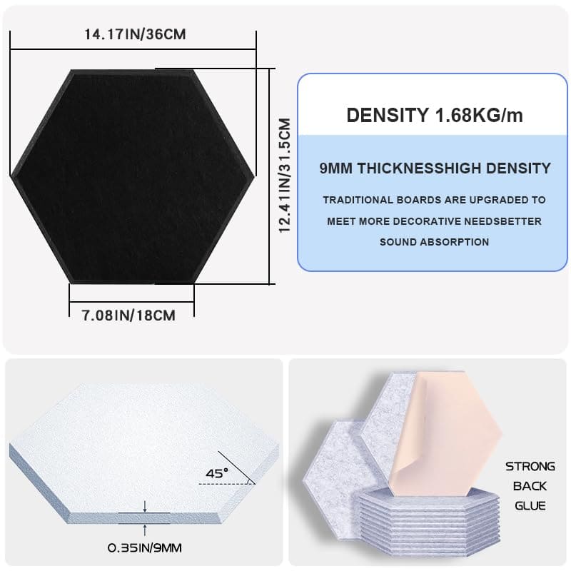 QINGFANGLI 12 Pack Hexagon Acoustic Panels - Imagen 3
