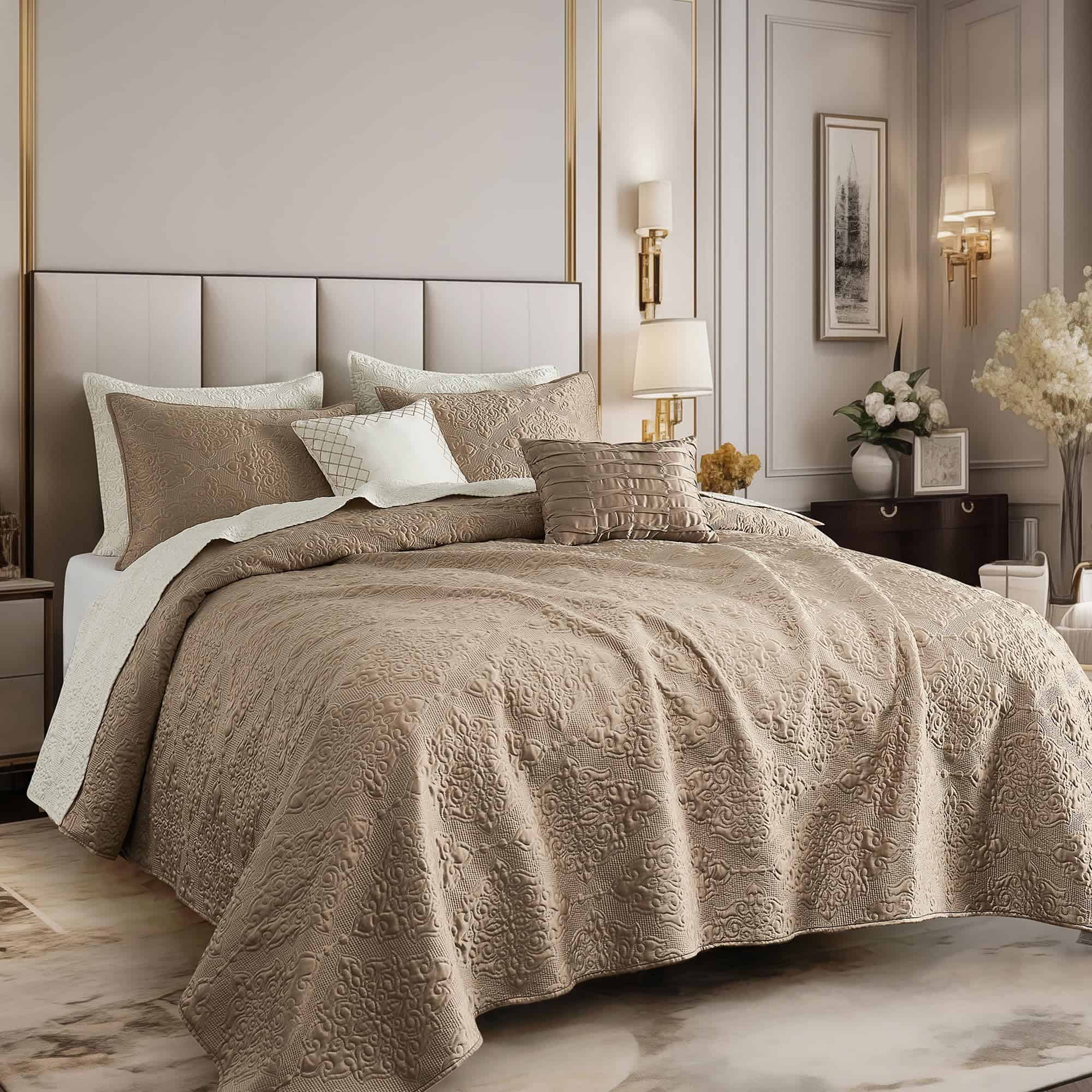 Juego de Colcha de Seda Satinada Maravillosa 5 Pzas de Lujo