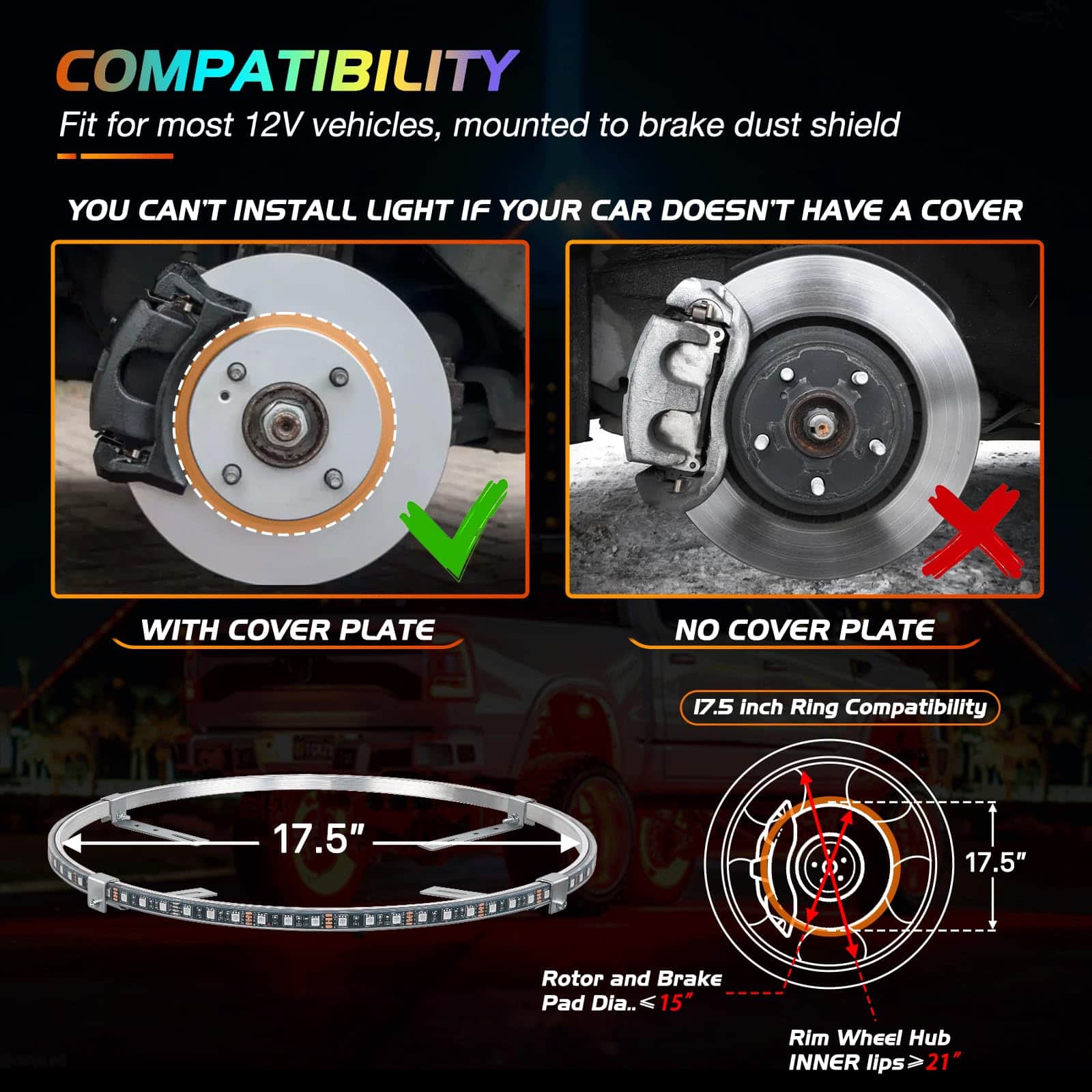 Nilight 4PCS 17.5pul LED Wheel Ring Lights RGB con APP y - Imagen 6