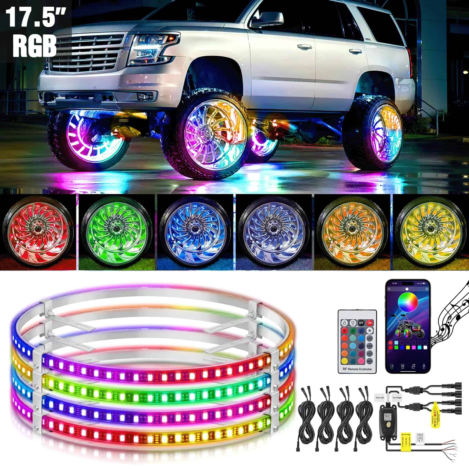 Nilight 4PCS 17.5pul LED Wheel Ring Lights RGB con APP y