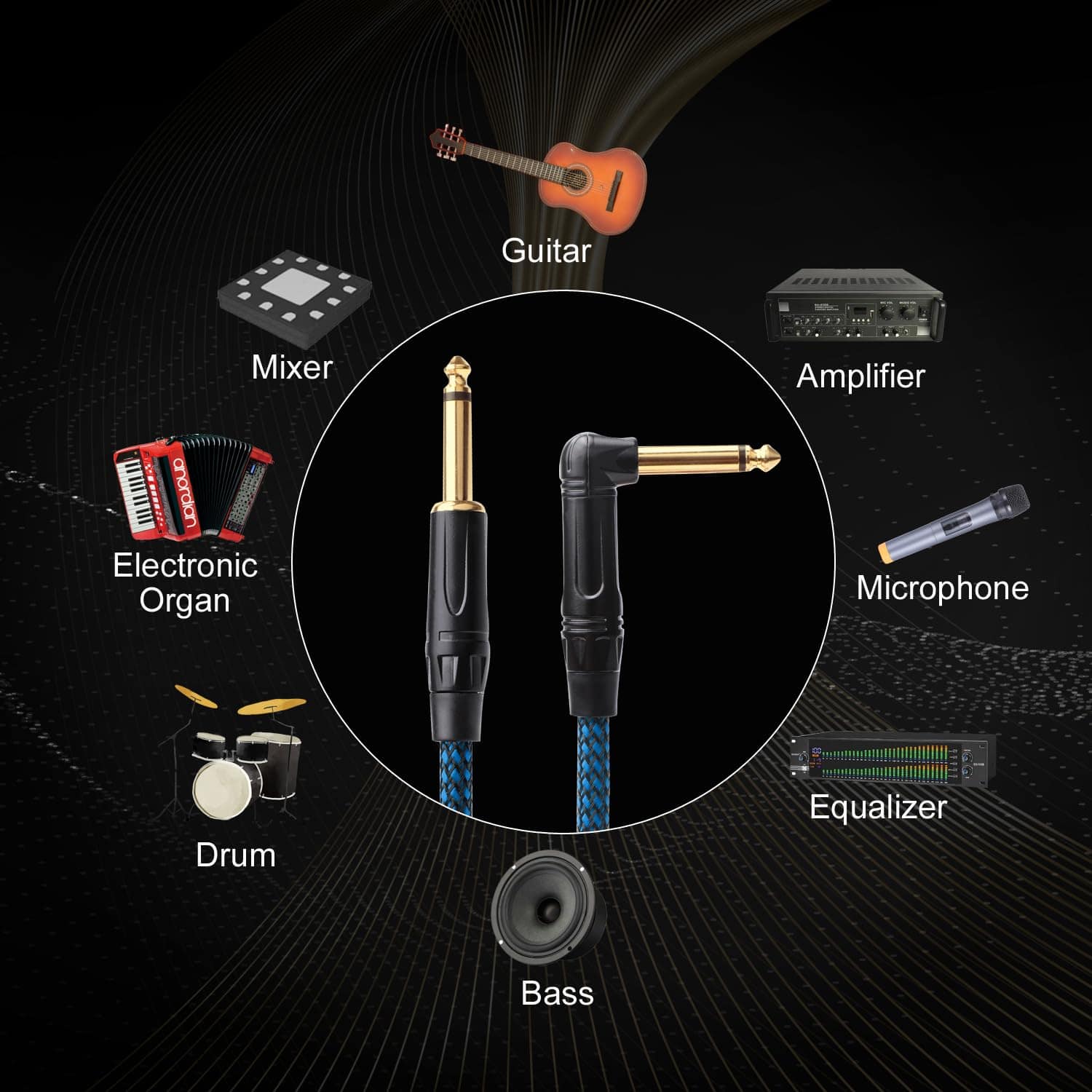 Cable de Guitarra Corson 6.35mm Mono Macho a Macho Chapado - Imagen 5