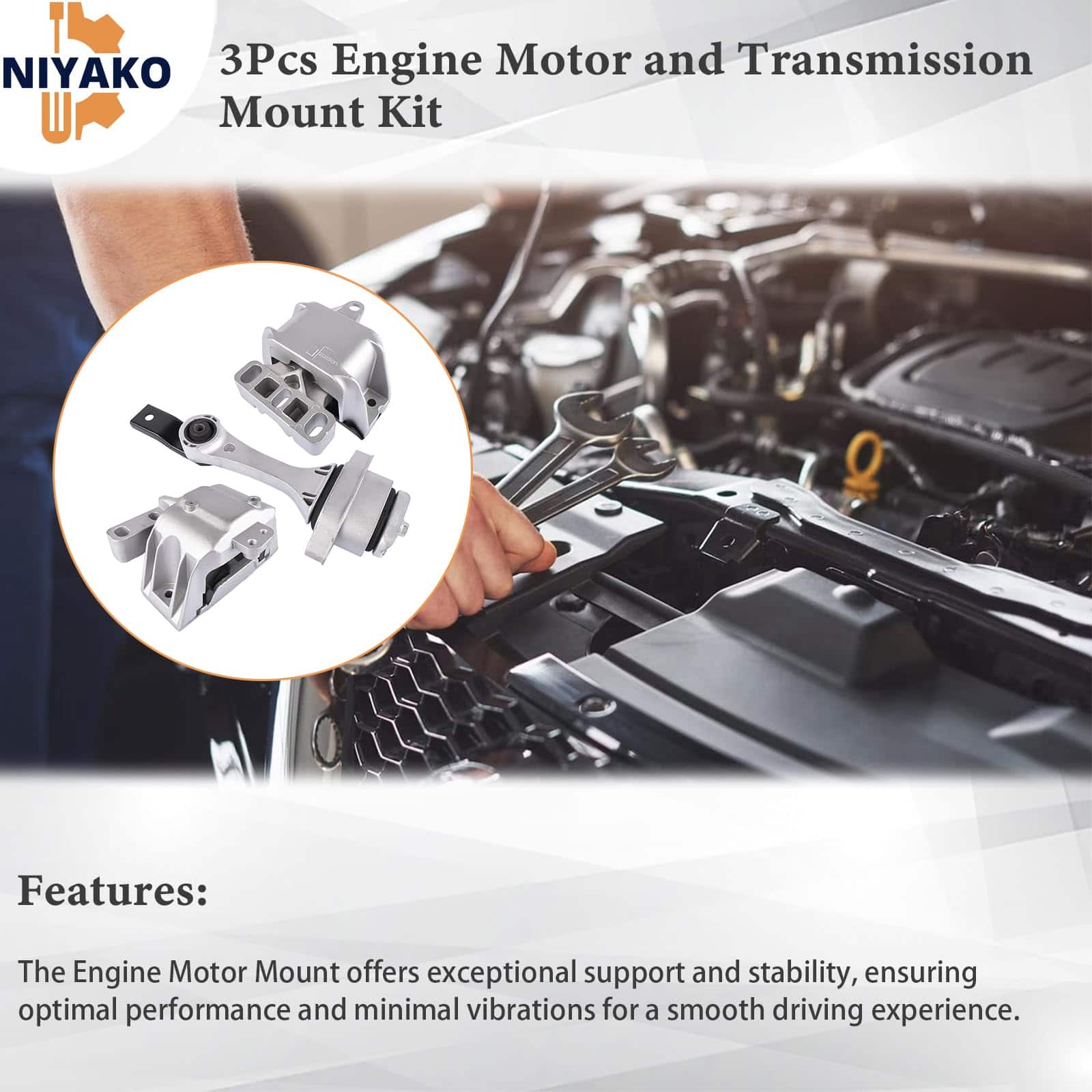 Kit de 3 Piezas de Soporte de Motor y Transmisión Niyako, - Imagen 5
