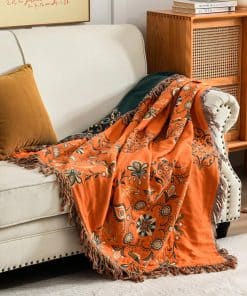 Manta de Tiro Boho Naranja PANGUSHAN, Manta Bohemia