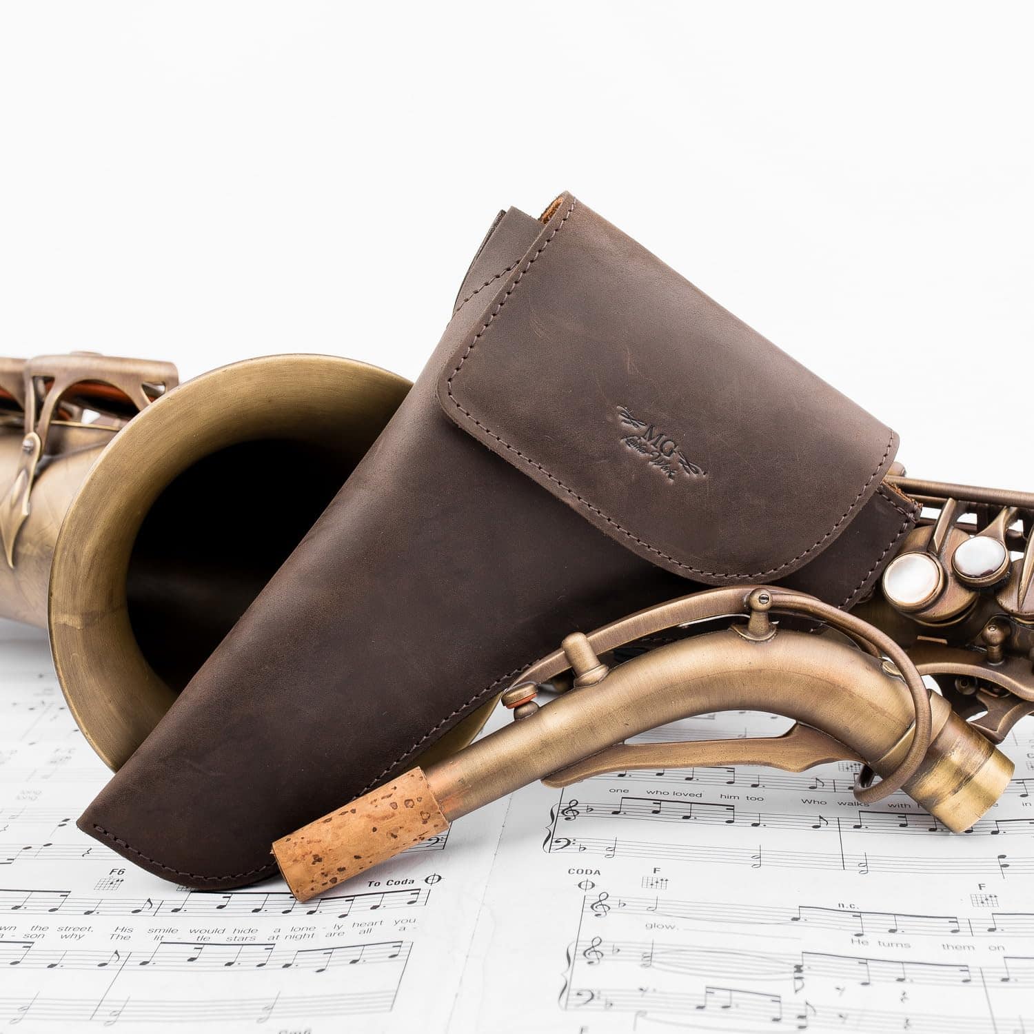 Funda de cuello de saxofón alto/tenor hecha de cuero - Imagen 7