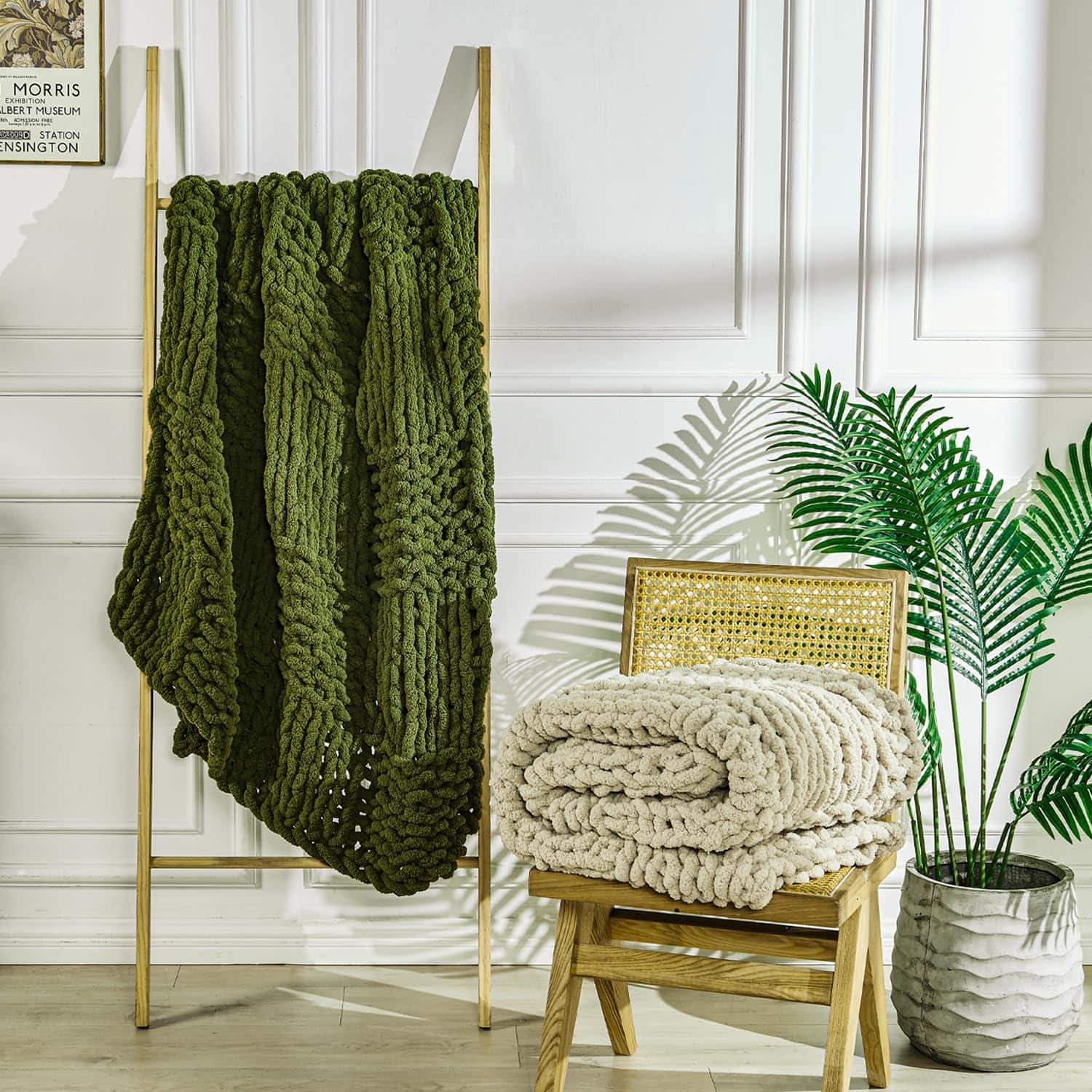 Manta de Punto Grueso Ivellow, 100% Manta de Punto a Mano - Imagen 8