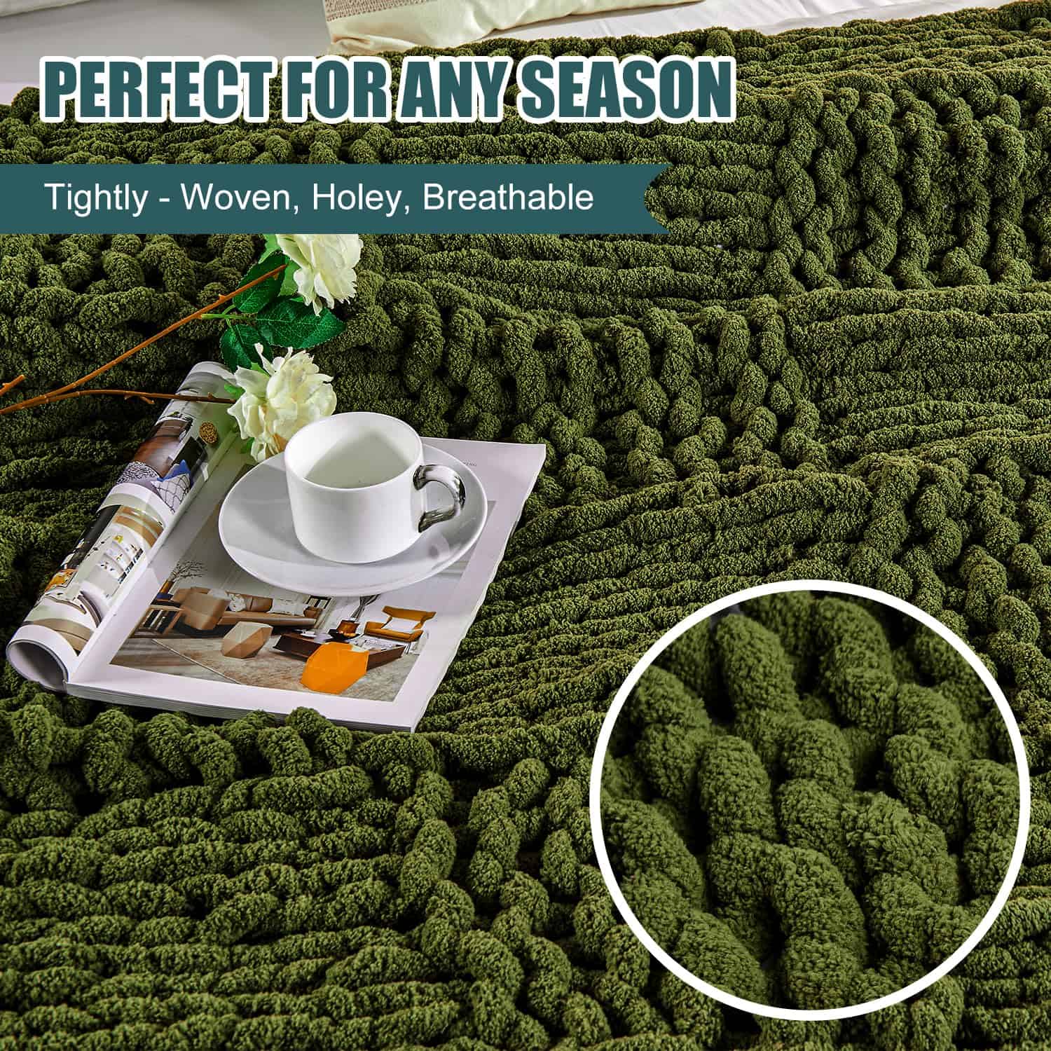 Manta de Punto Grueso Ivellow, 100% Manta de Punto a Mano - Imagen 5