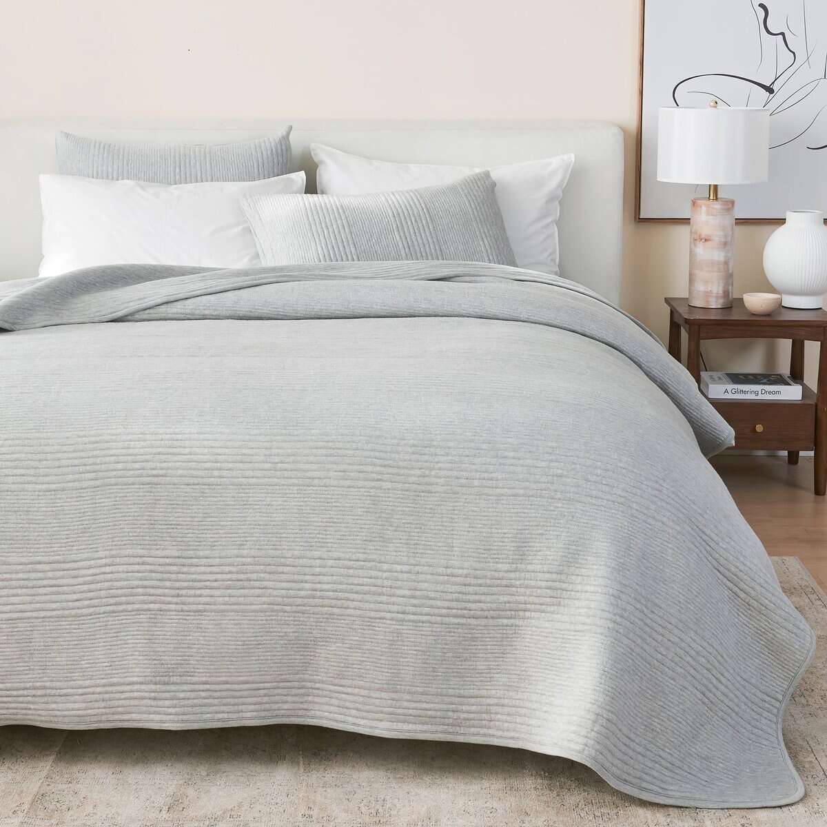 Juego de edredón gris para cama Full/Queen con fundas -