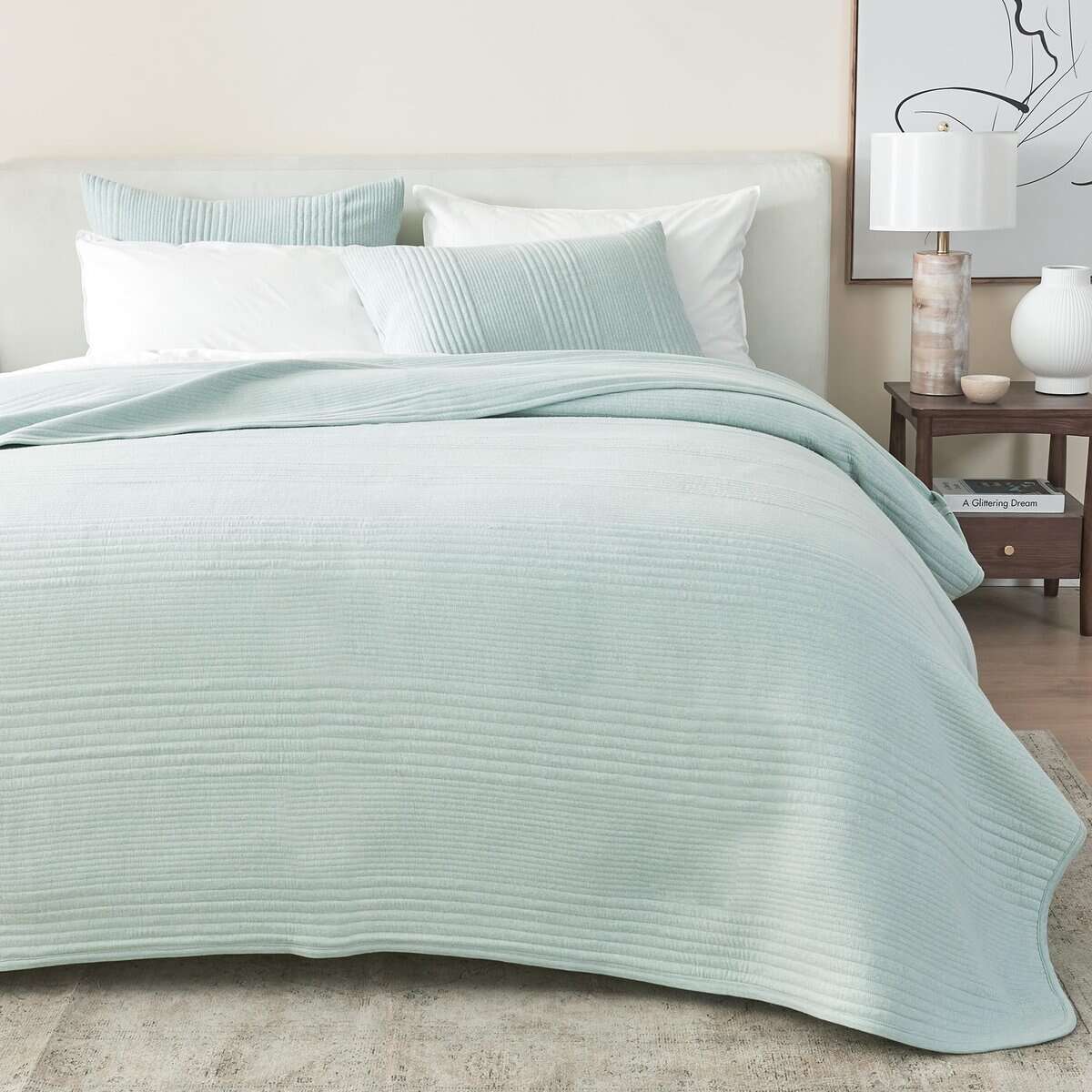 Juego de colcha azul para cama Full / Queen con fundas -