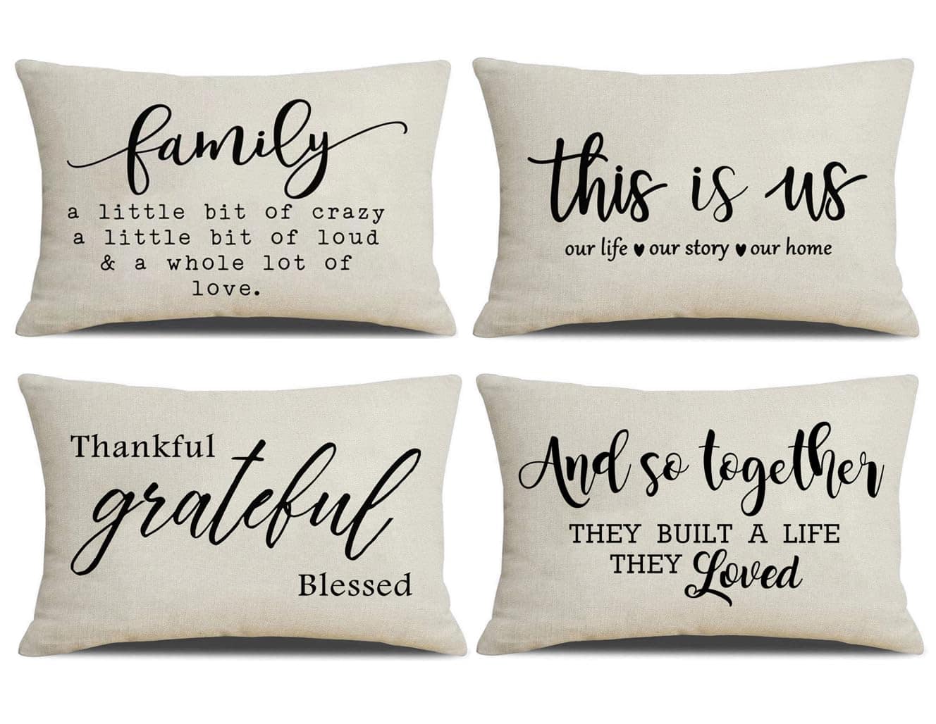 Juego de 4 Fundas de Almohada de Granja 12x20 Agradecida