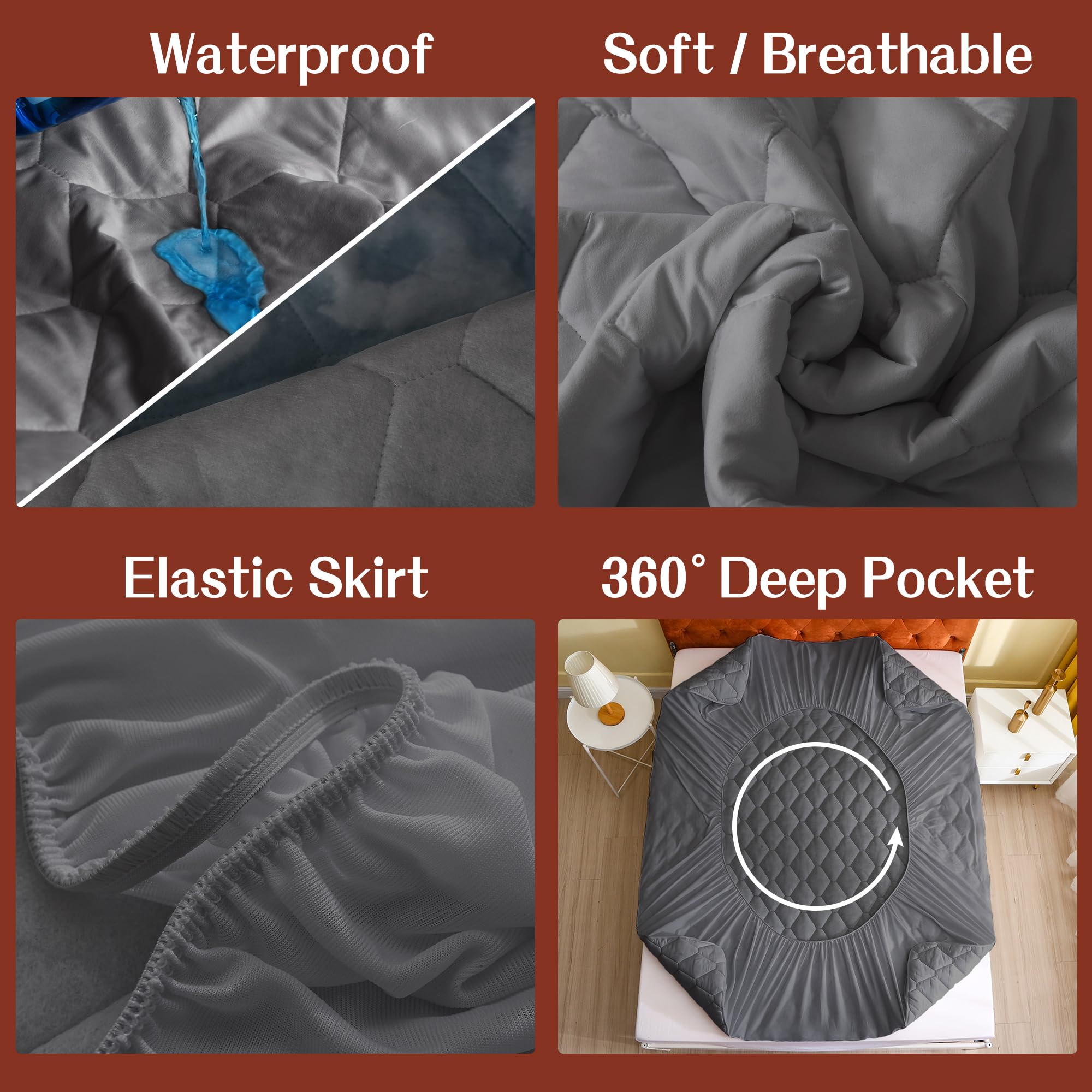 Protector de colchón Queen GOONIK, -Gris - Imagen 4